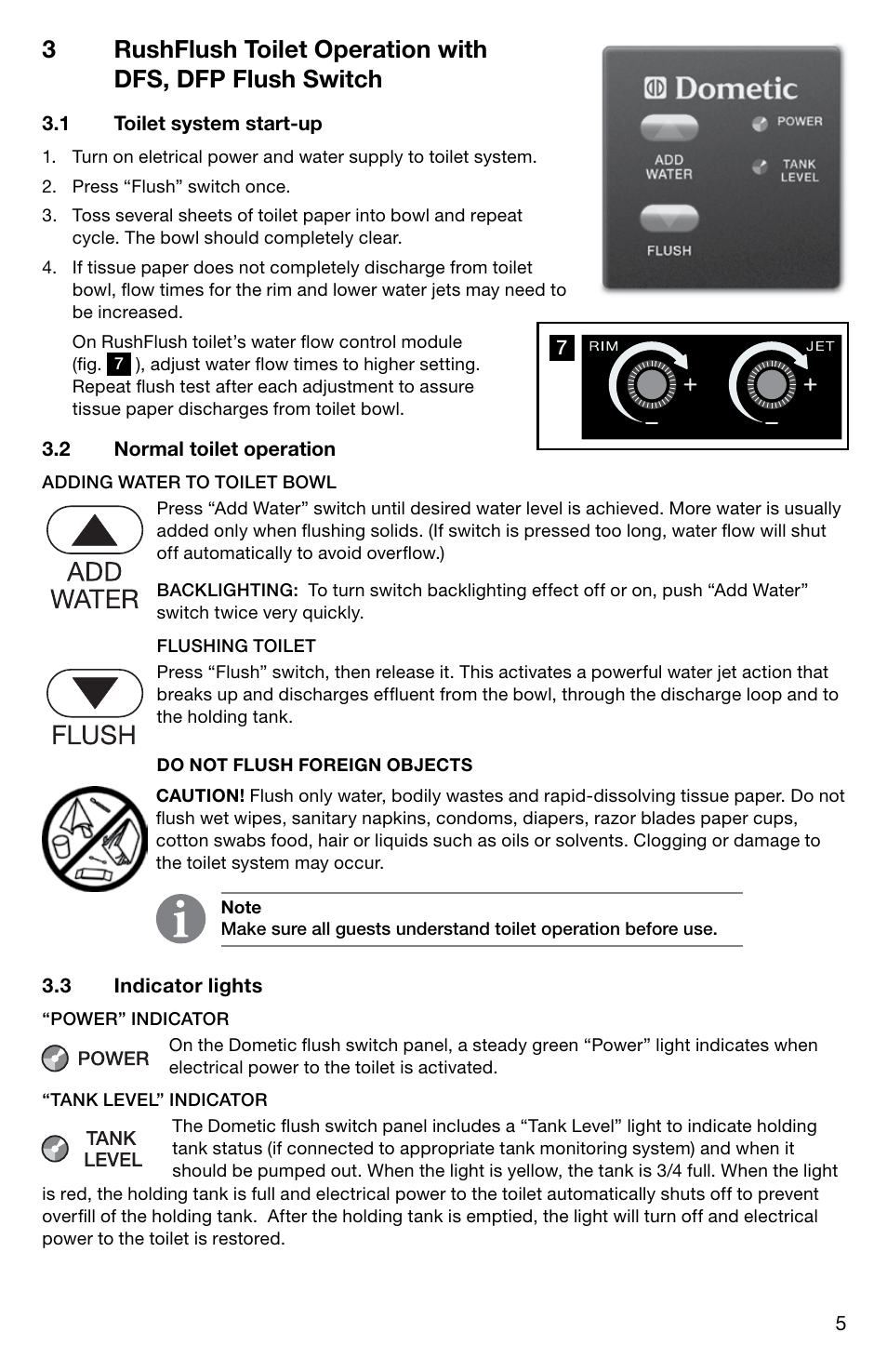Rushflush toilet operation | SeaLand DFP flush switches User Manual | Page 5 / 8