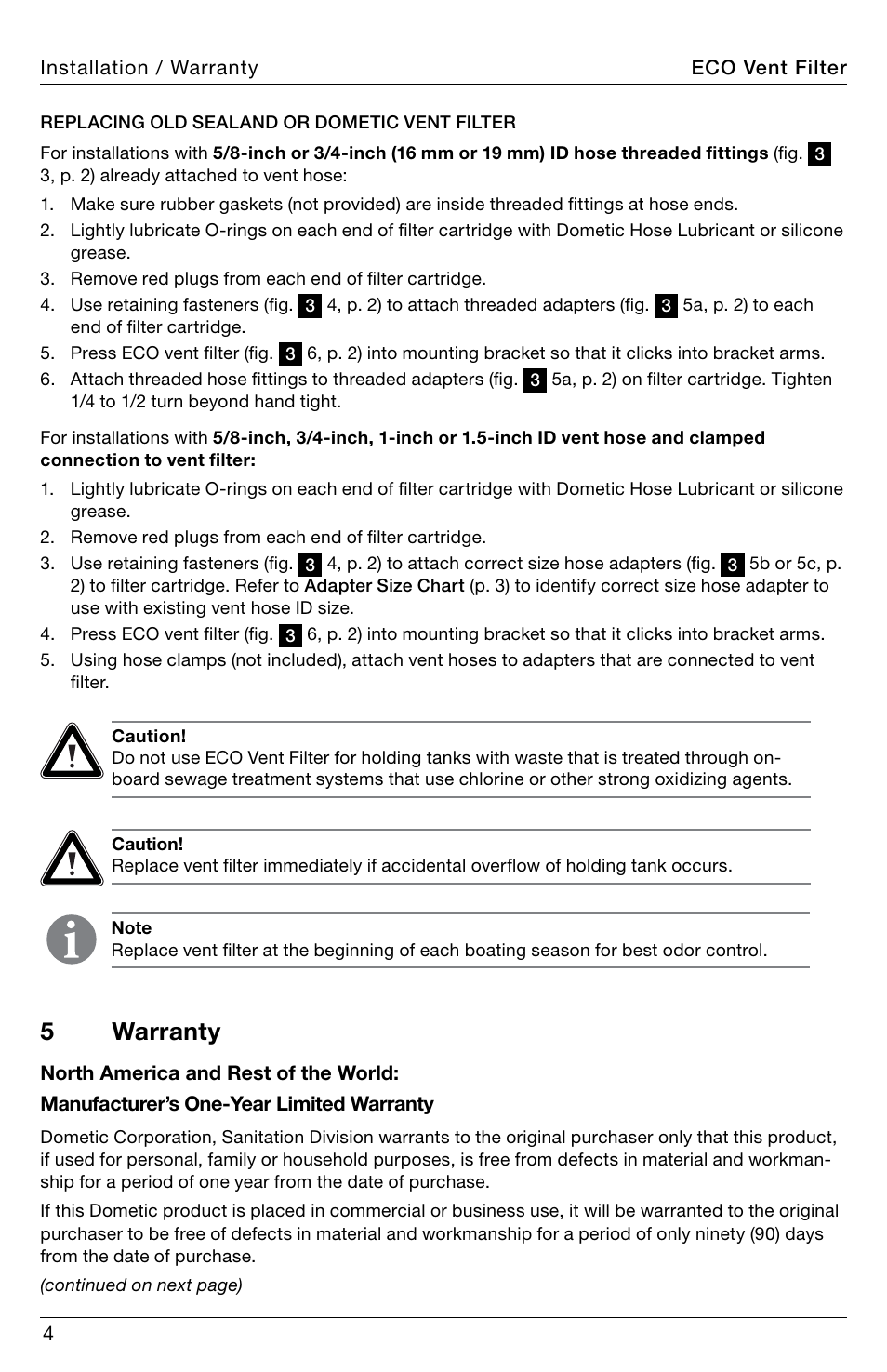 Warranty, 5 warranty | SeaLand ECO vent filter User Manual | Page 4 / 16