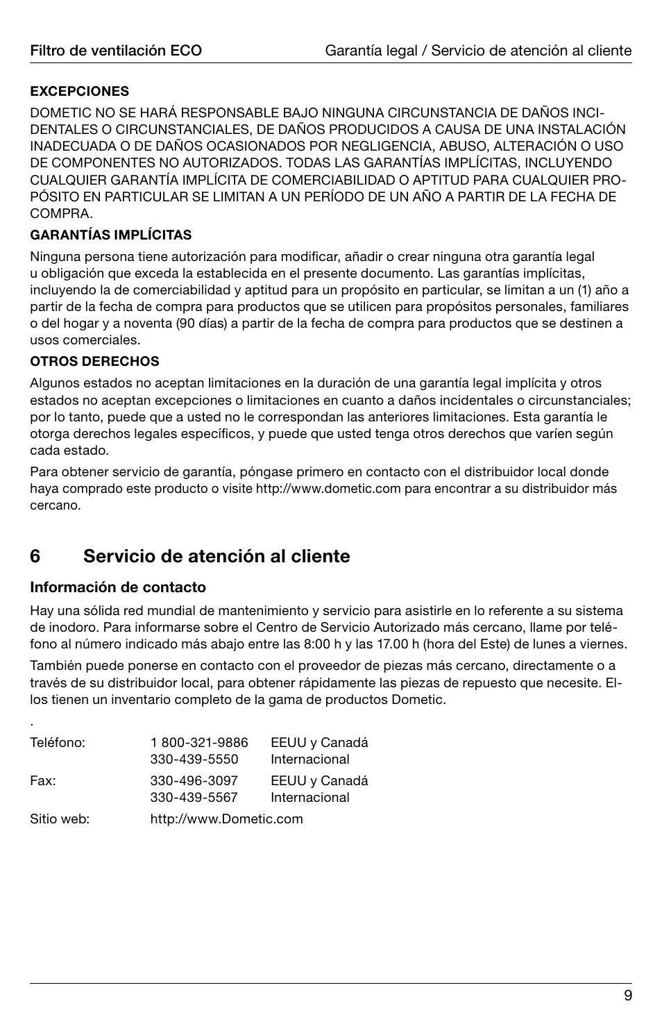 Servicio de atención al cliente, 6servicio de atención al cliente | SeaLand ECO vent filter User Manual | Page 9 / 16