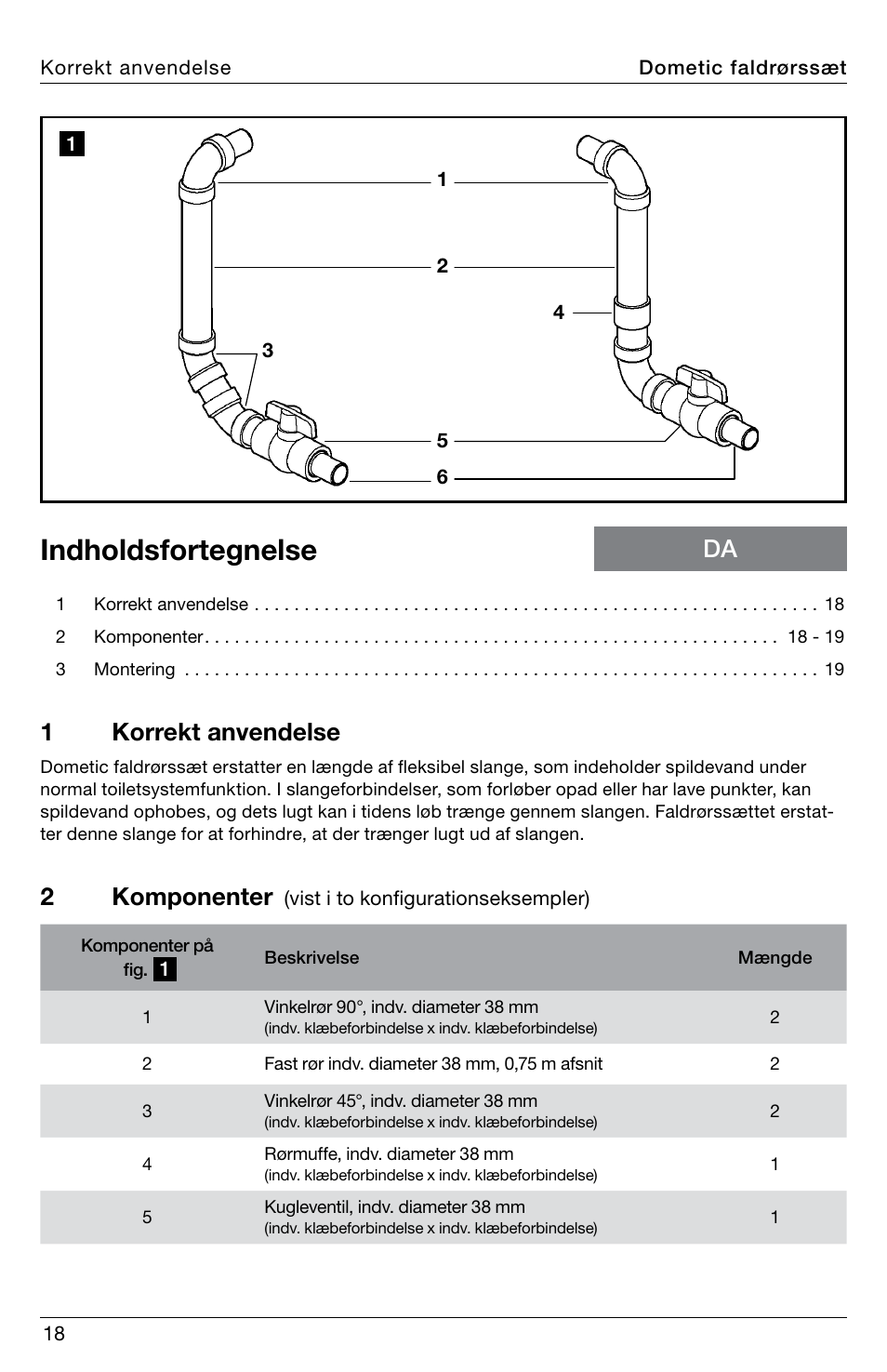 Indholdsfortegnelse, 1korrekt anvendelse, 2komponenter | SeaLand Standpipe Kit User Manual | Page 18 / 24