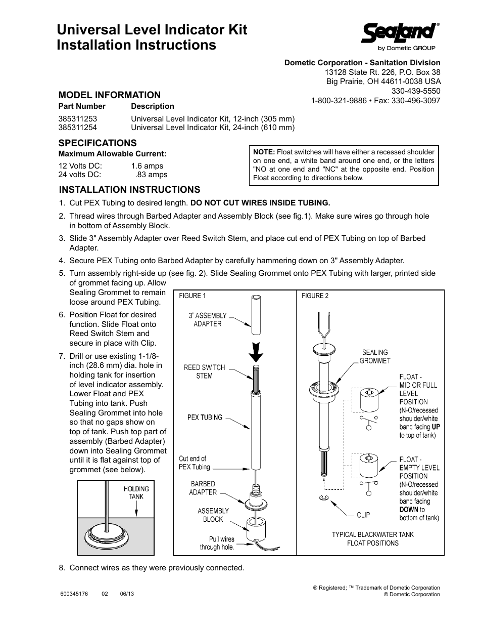SeaLand Universal Level Indicator User Manual | 1 page