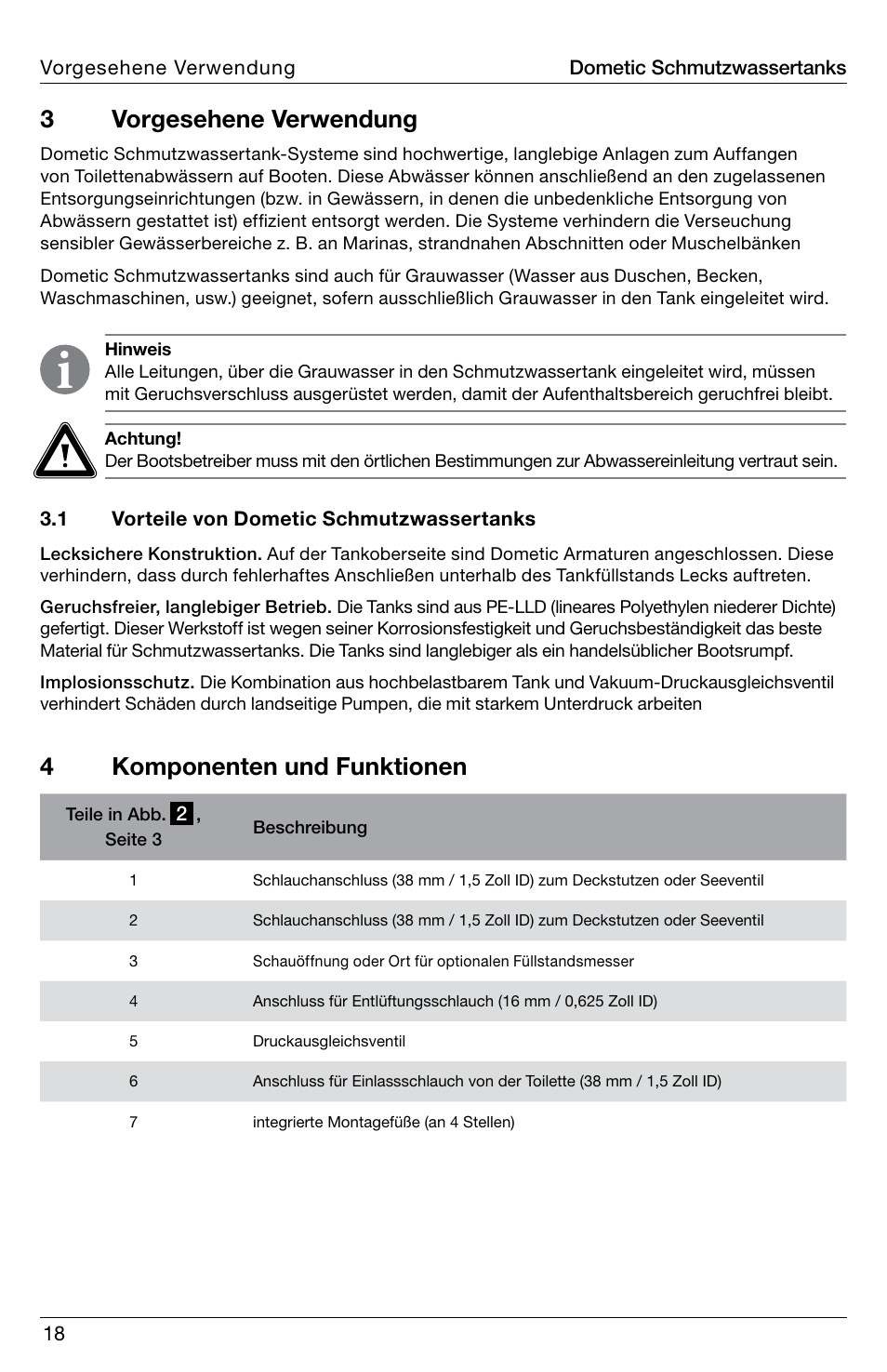 3vorgesehene verwendung, 4komponenten und funktionen | SeaLand DHT-L Series Holding Tank User Manual | Page 18 / 92