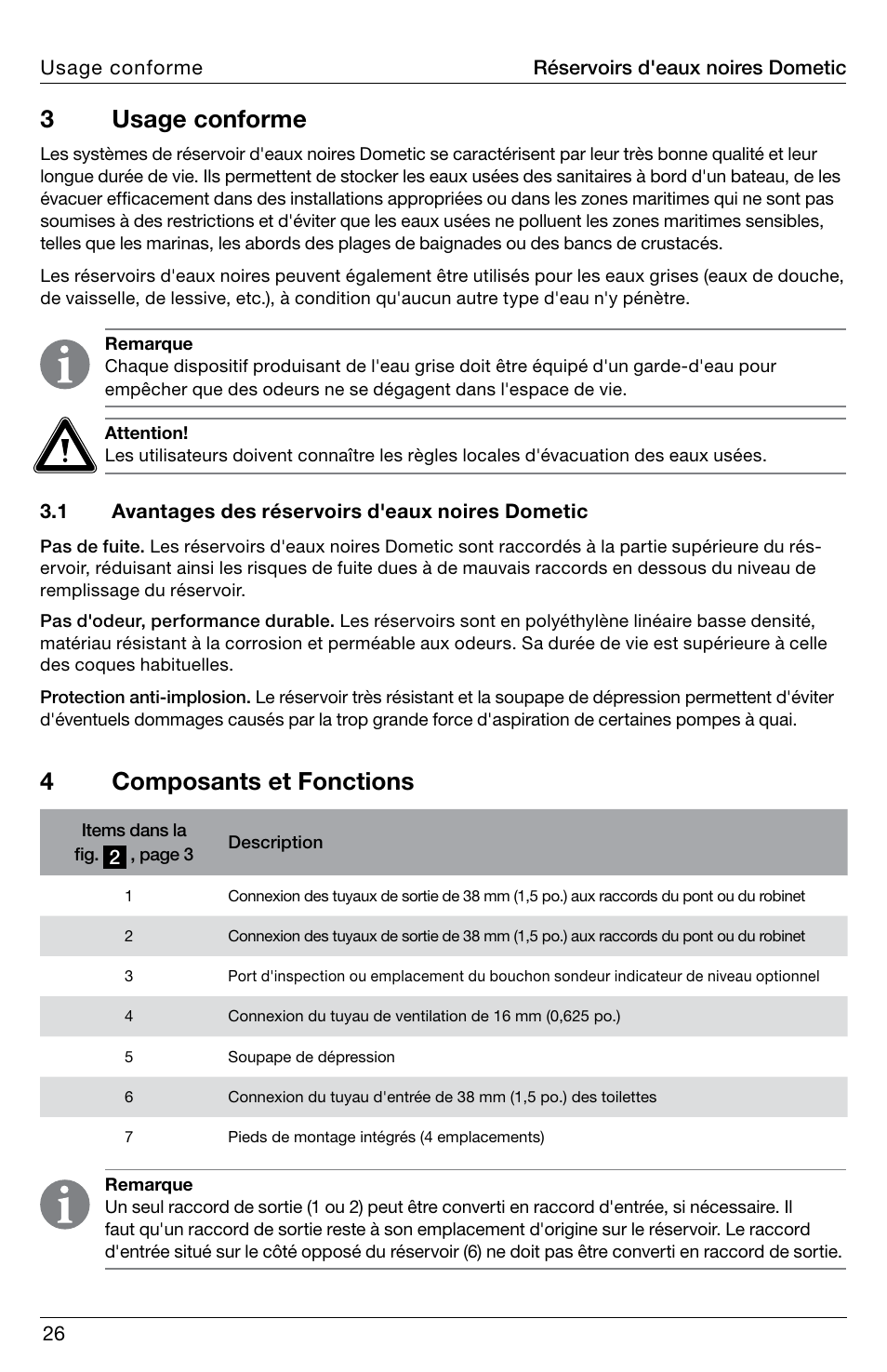 3usage conforme, 4composants et fonctions | SeaLand DHT-L Series Holding Tank User Manual | Page 26 / 92