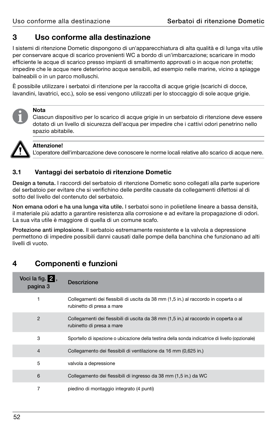 3uso conforme alla destinazione, 4componenti e funzioni | SeaLand DHT-L Series Holding Tank User Manual | Page 52 / 92