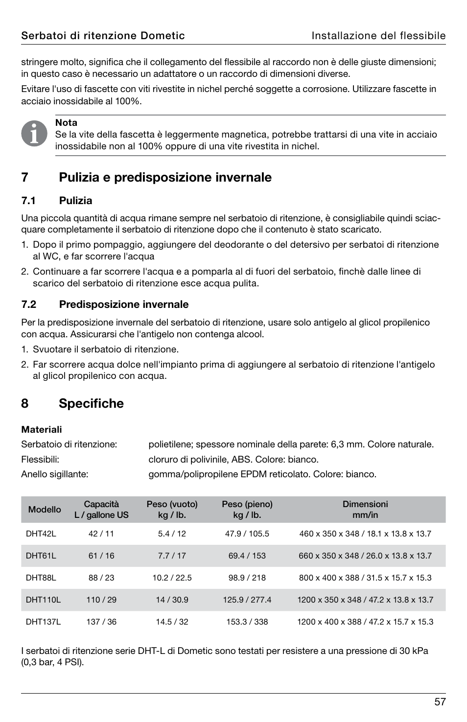 7pulizia e predisposizione invernale 8 specifiche | SeaLand DHT-L Series Holding Tank User Manual | Page 57 / 92