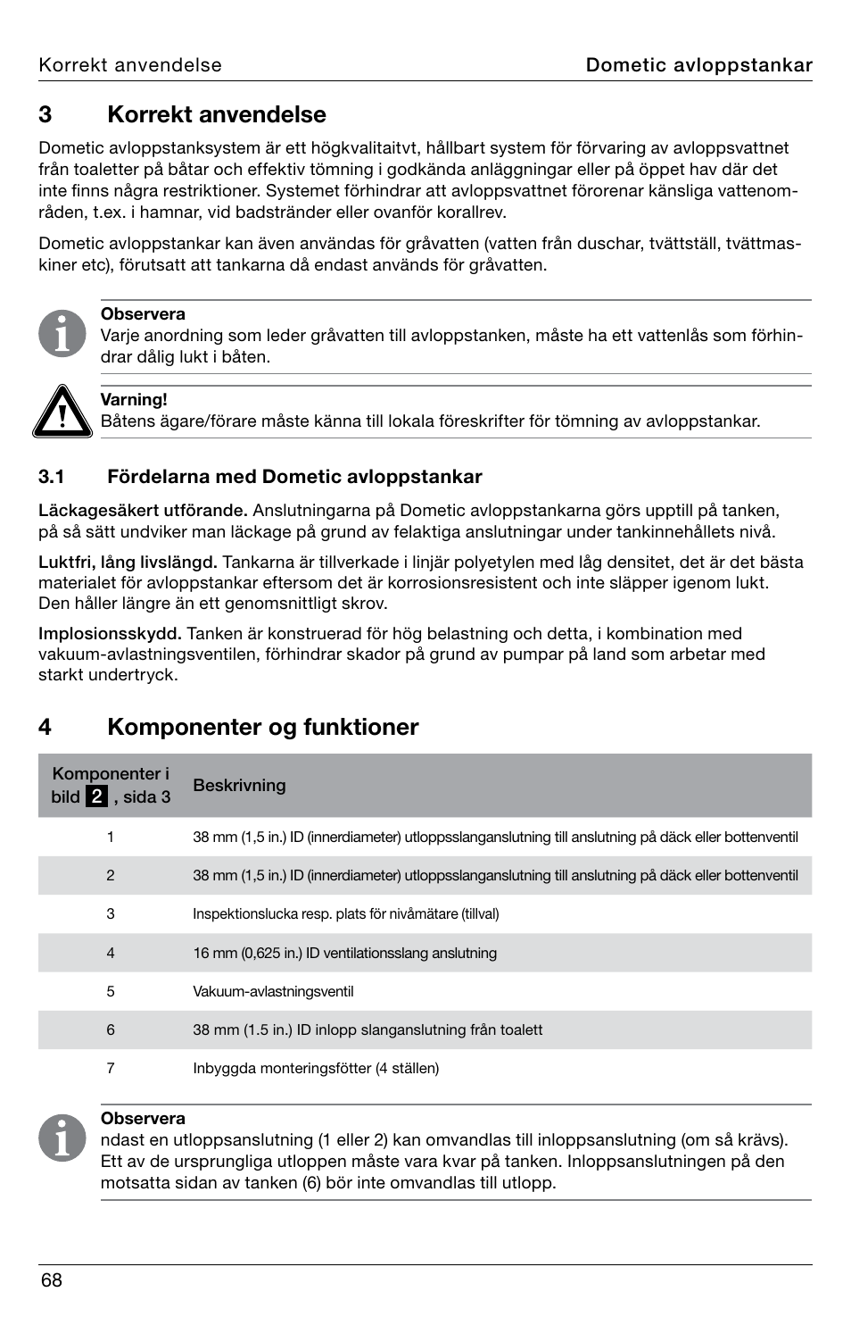 3korrekt anvendelse, 4komponenter og funktioner | SeaLand DHT-L Series Holding Tank User Manual | Page 68 / 92