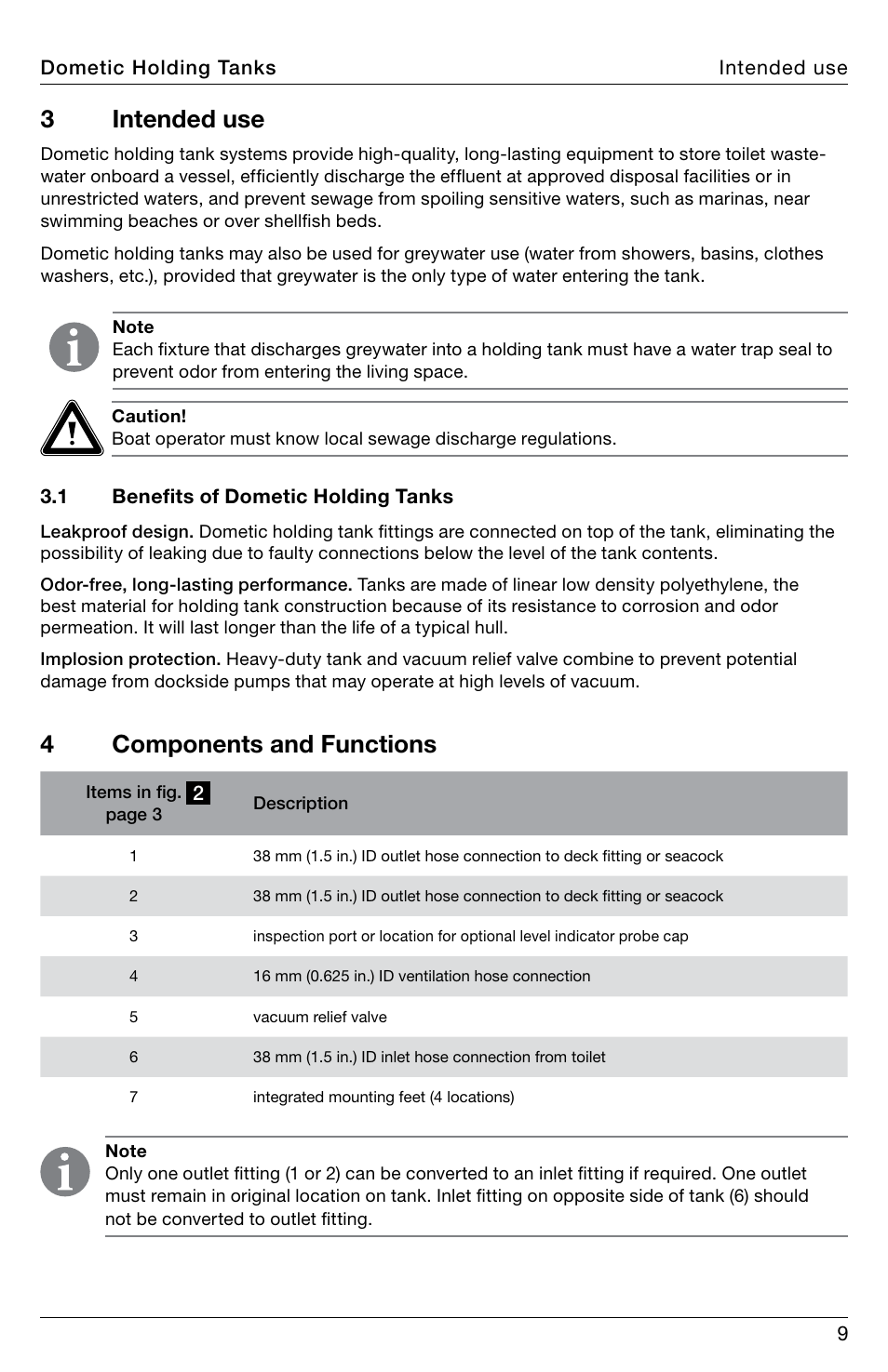 3intended use, 4components and functions | SeaLand DHT-L Series Holding Tank User Manual | Page 9 / 92