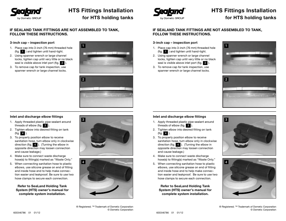 SeaLand HTS Holding Tanks Basic Fittings User Manual | 1 page