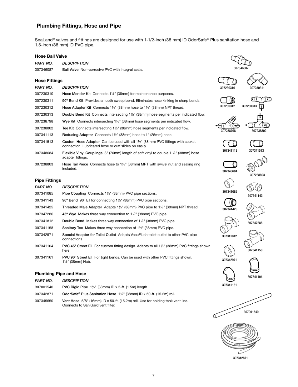 Plumbing fittings, hose and pipe | SeaLand HTS-Basic series (with fittings only) User Manual | Page 7 / 8