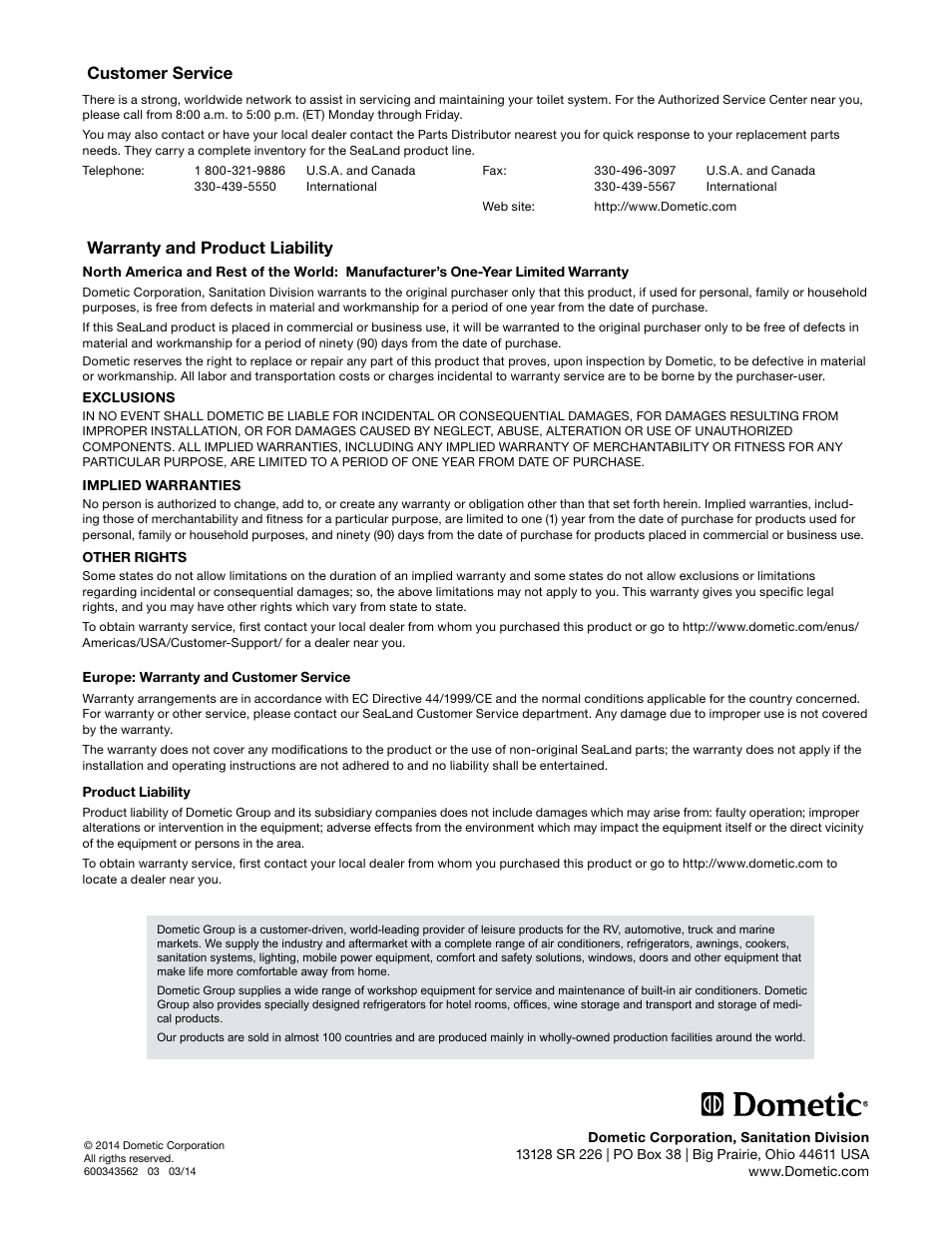 Customer service, Warranty, Warranty and product liability | SeaLand HTS-Basic series (with fittings only) User Manual | Page 8 / 8