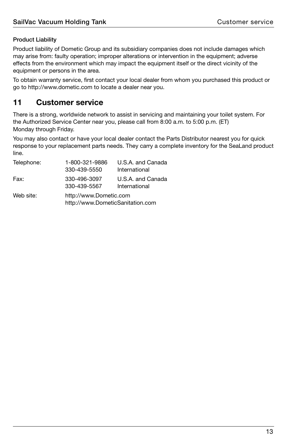 Customer service, 11 customer service | SeaLand SailVac VHT 5200 User Manual | Page 13 / 16