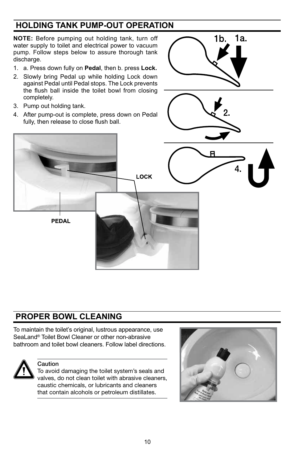 Pump-out operation, Proper bowl cleaning, Holding tank pump-out operation | SeaLand VHT 4500 Holding Tank - 140 Series VacuFlush Toilet User Manual | Page 10 / 16