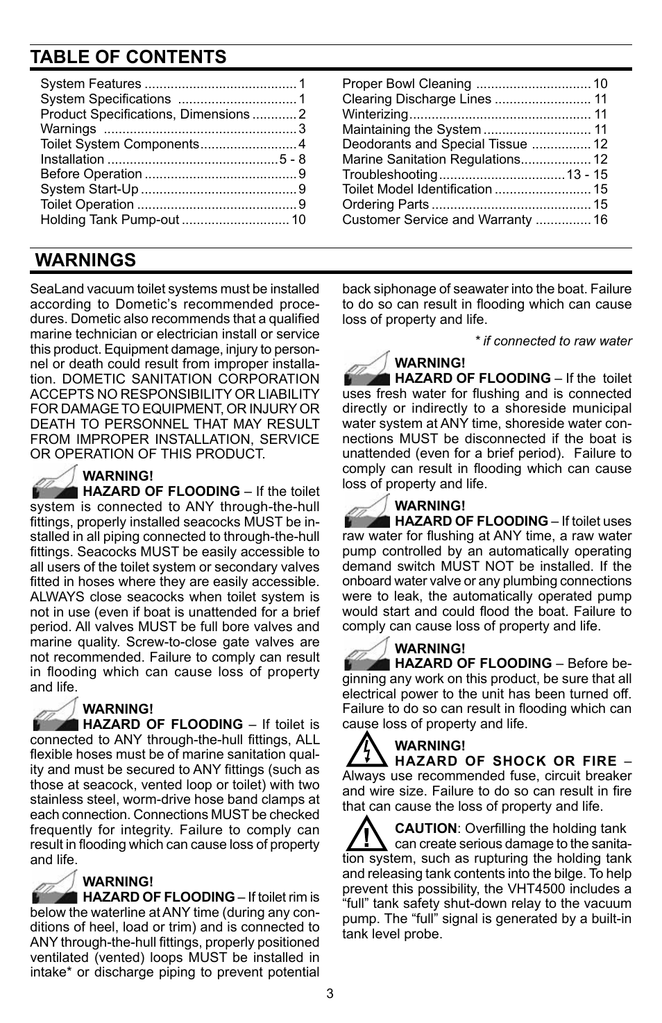 SeaLand VHT 4500 Holding Tank - 140 Series VacuFlush Toilet User Manual | Page 3 / 16