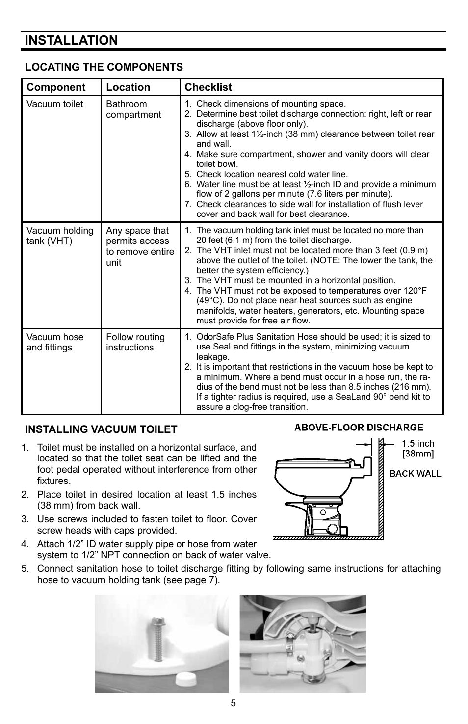 Installation | SeaLand VHT 4500 Holding Tank - 140 Series VacuFlush Toilet User Manual | Page 5 / 16
