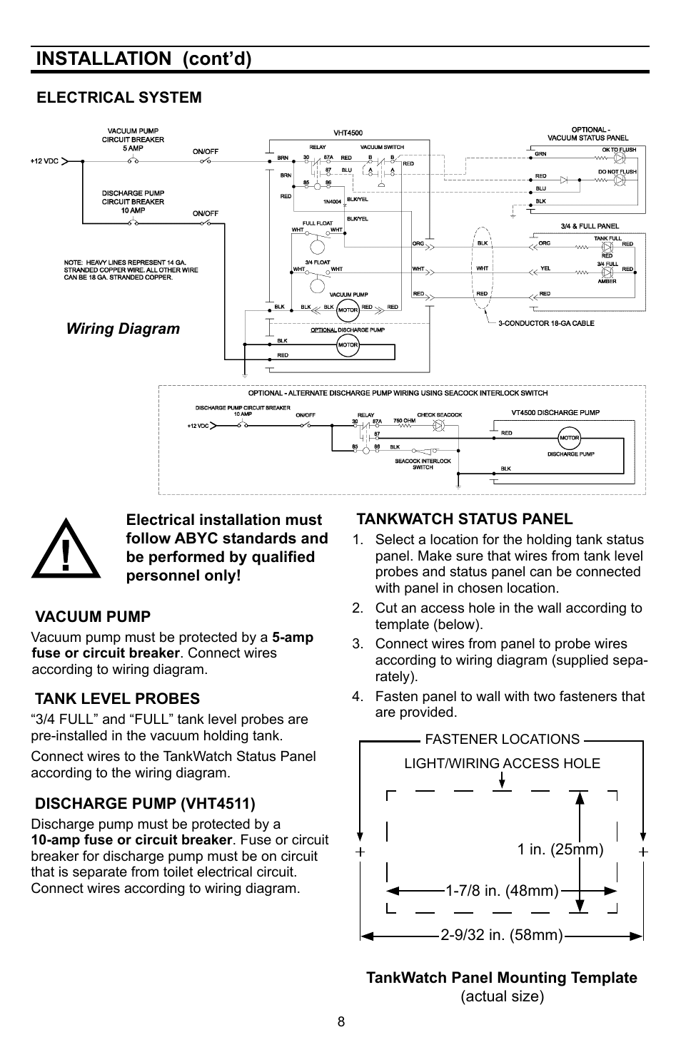 Installation (cont’d) | SeaLand VHT 4500 Holding Tank - 140 Series VacuFlush Toilet User Manual | Page 8 / 16
