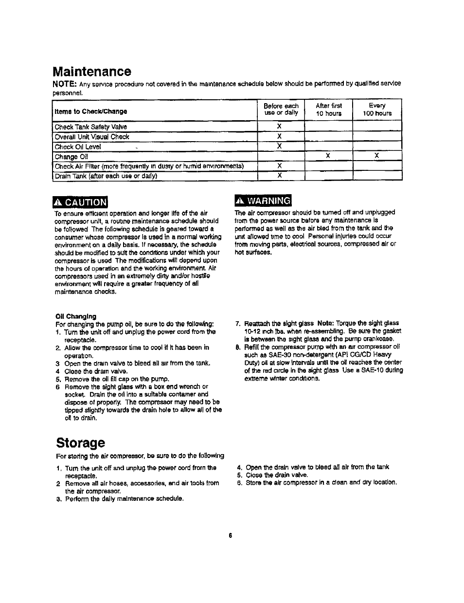Storage, Maintenance | Craftsman 921.153101 User Manual | Page 8 / 11