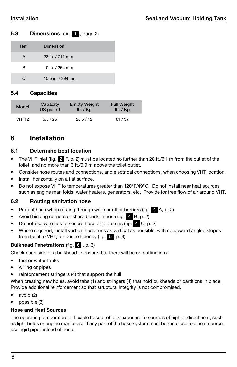 Installation, 6 installation | SeaLand VHT Vacuum Holding Tank User Manual | Page 6 / 12
