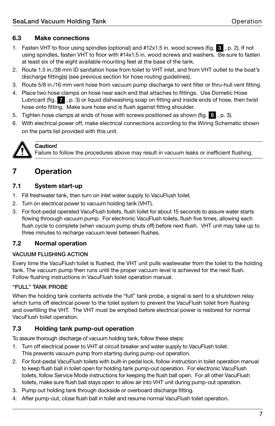 Operation, 7 operation | SeaLand VHT Vacuum Holding Tank User Manual | Page 7 / 12