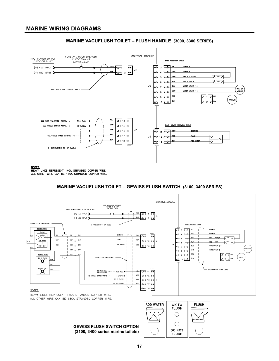 Marine wiring diagrams | SeaLand VacuFlush 3400 Series Toilets User Manual | Page 17 / 24