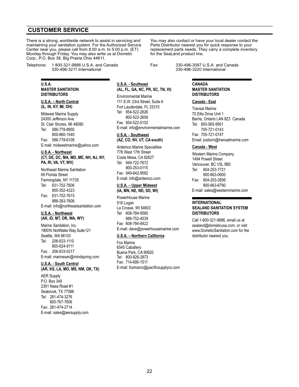 Customer service | SeaLand VacuFlush 3400 Series Toilets User Manual | Page 22 / 24