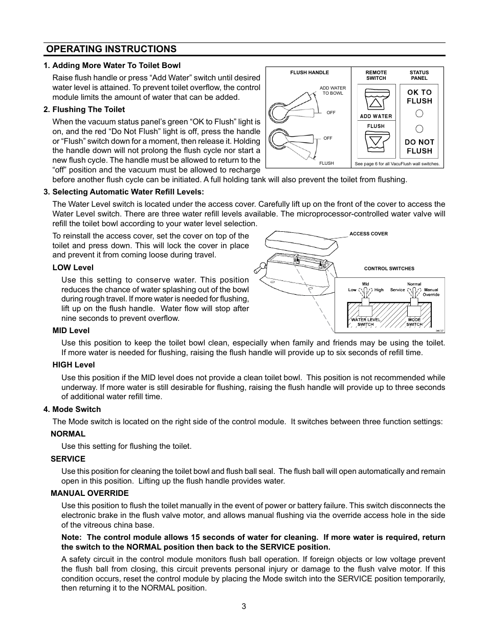 Operating instructions | SeaLand VacuFlush 3400 Series Toilets User Manual | Page 3 / 24