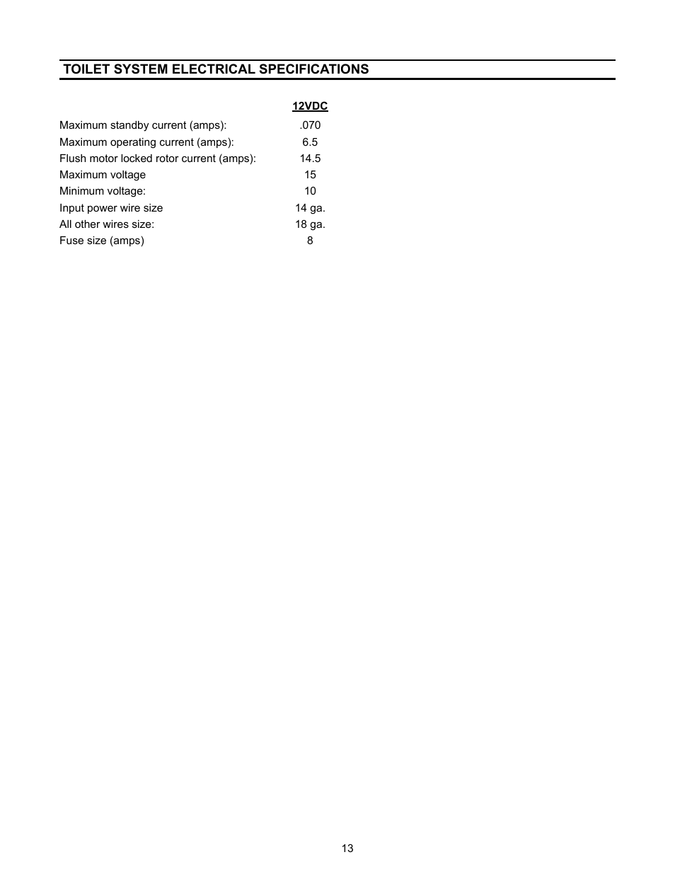 Electrical specifications | SeaLand 3400 Series All-Ceramic Toilets User Manual | Page 13 / 20