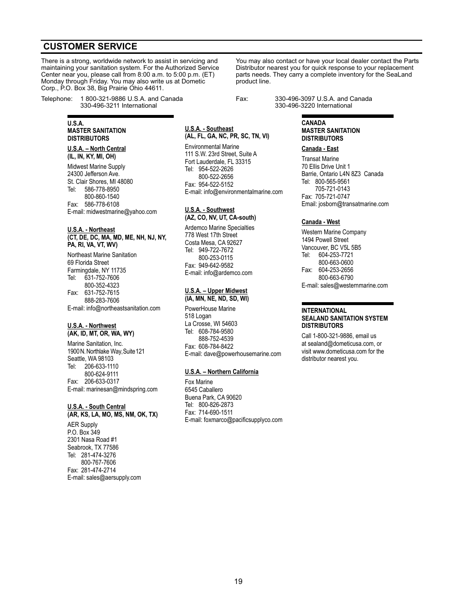 Customer service | SeaLand 3400 Series All-Ceramic Toilets User Manual | Page 19 / 20