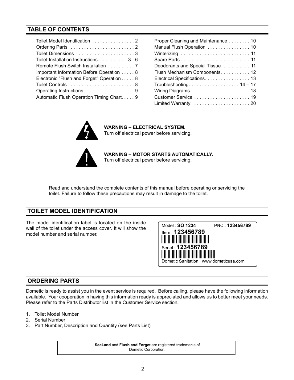 SeaLand 3400 Series All-Ceramic Toilets User Manual | Page 2 / 20