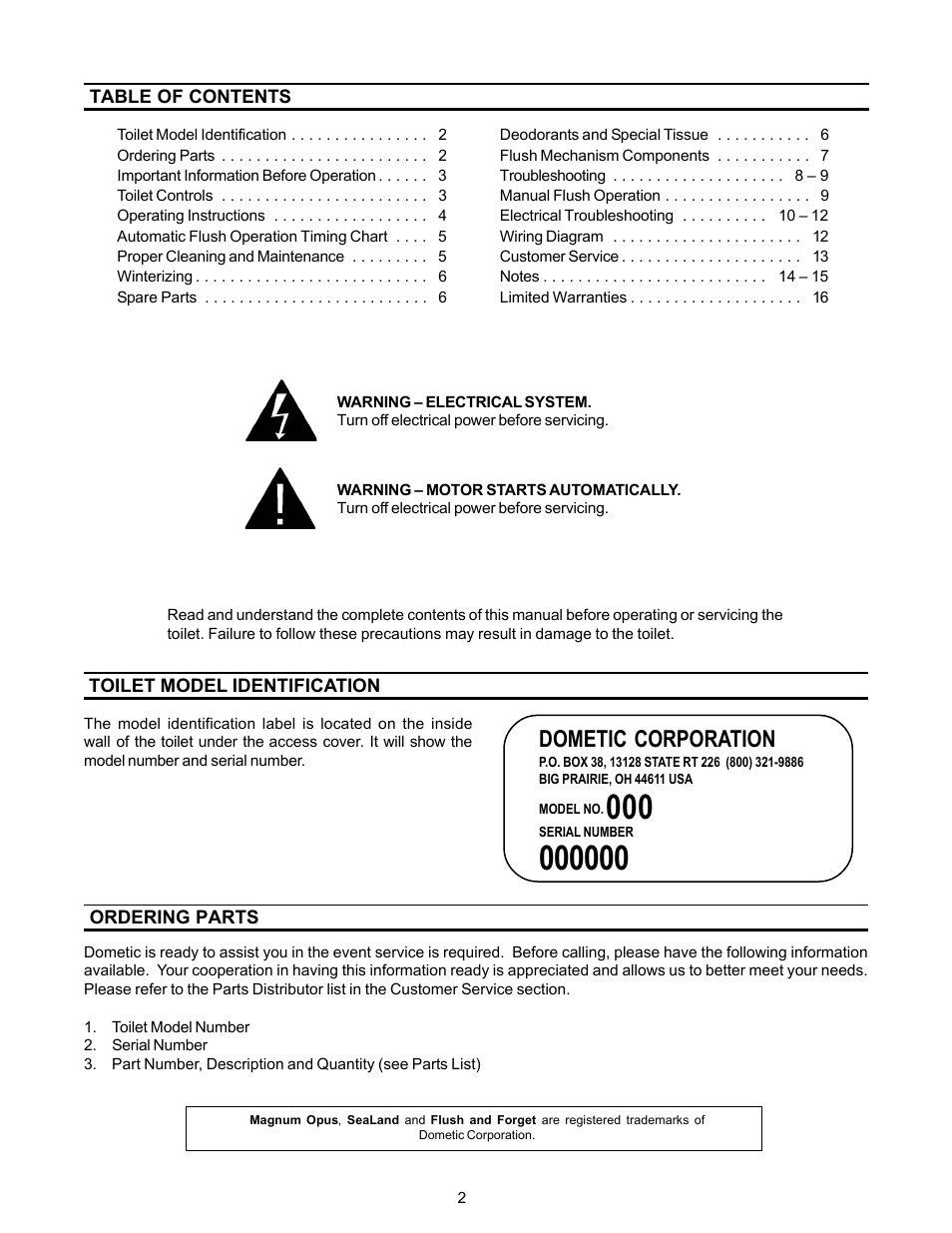 SeaLand Magnum Opus 3000 Series Toilets User Manual | Page 2 / 16