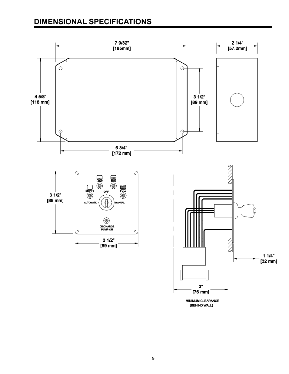 Dimensional specifications | SeaLand TankManager User Manual | Page 9 / 12