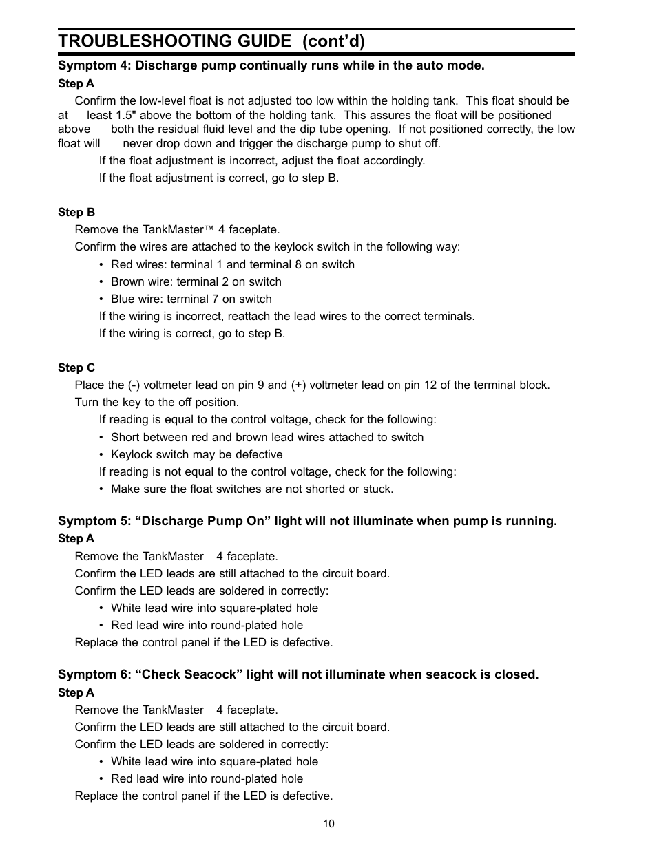 Troubleshooting guide (cont’d) | SeaLand TankMaster 6 User Manual | Page 10 / 12