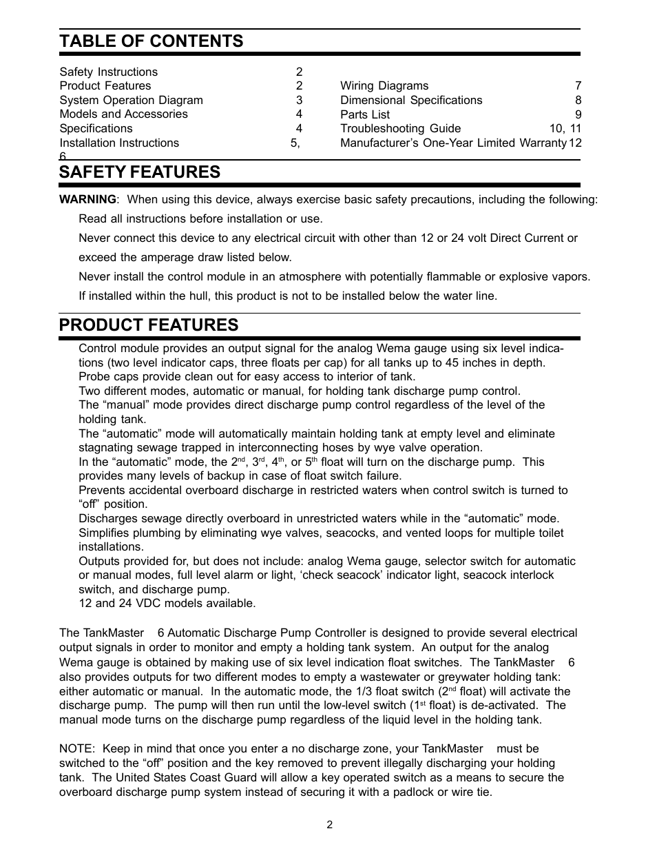 SeaLand TankMaster 6 User Manual | Page 2 / 12