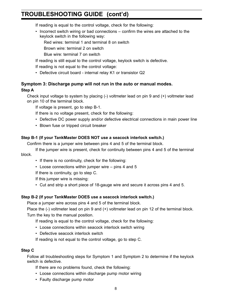Troubleshooting guide (cont’d) | SeaLand TankMaster 6 User Manual | Page 8 / 12