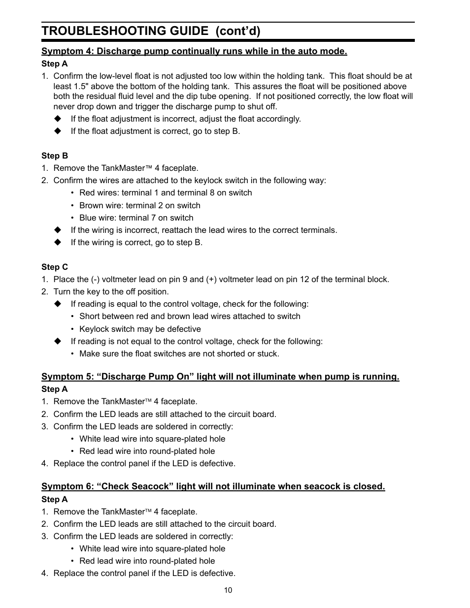 Troubleshooting guide (cont’d) | SeaLand TankMaster 4 User Manual | Page 10 / 12