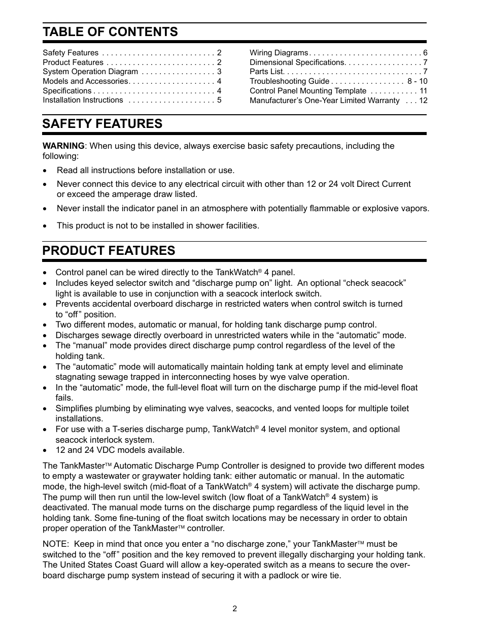 SeaLand TankMaster 4 User Manual | Page 2 / 12