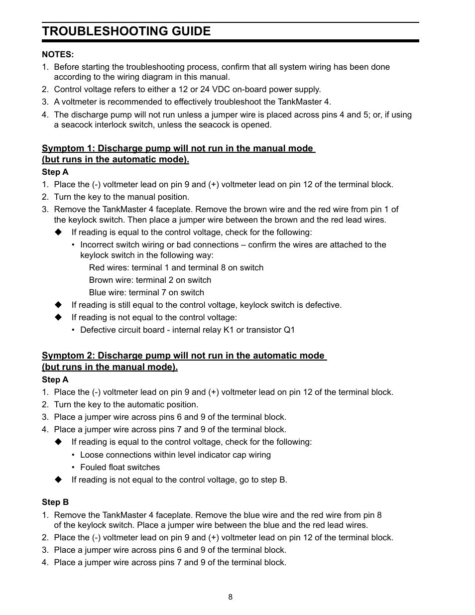 Troubleshooting guide | SeaLand TankMaster 4 User Manual | Page 8 / 12