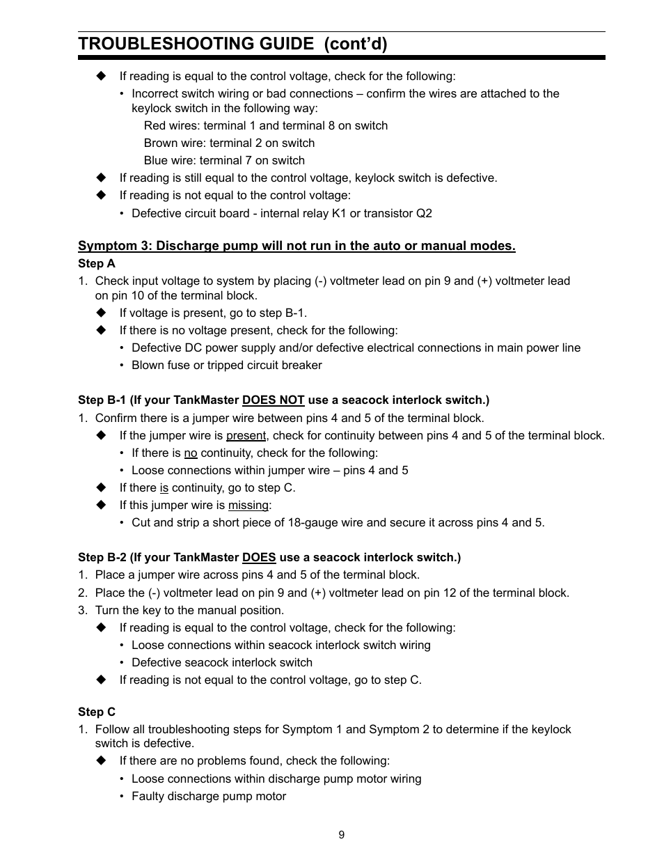 Troubleshooting guide (cont’d) | SeaLand TankMaster 4 User Manual | Page 9 / 12