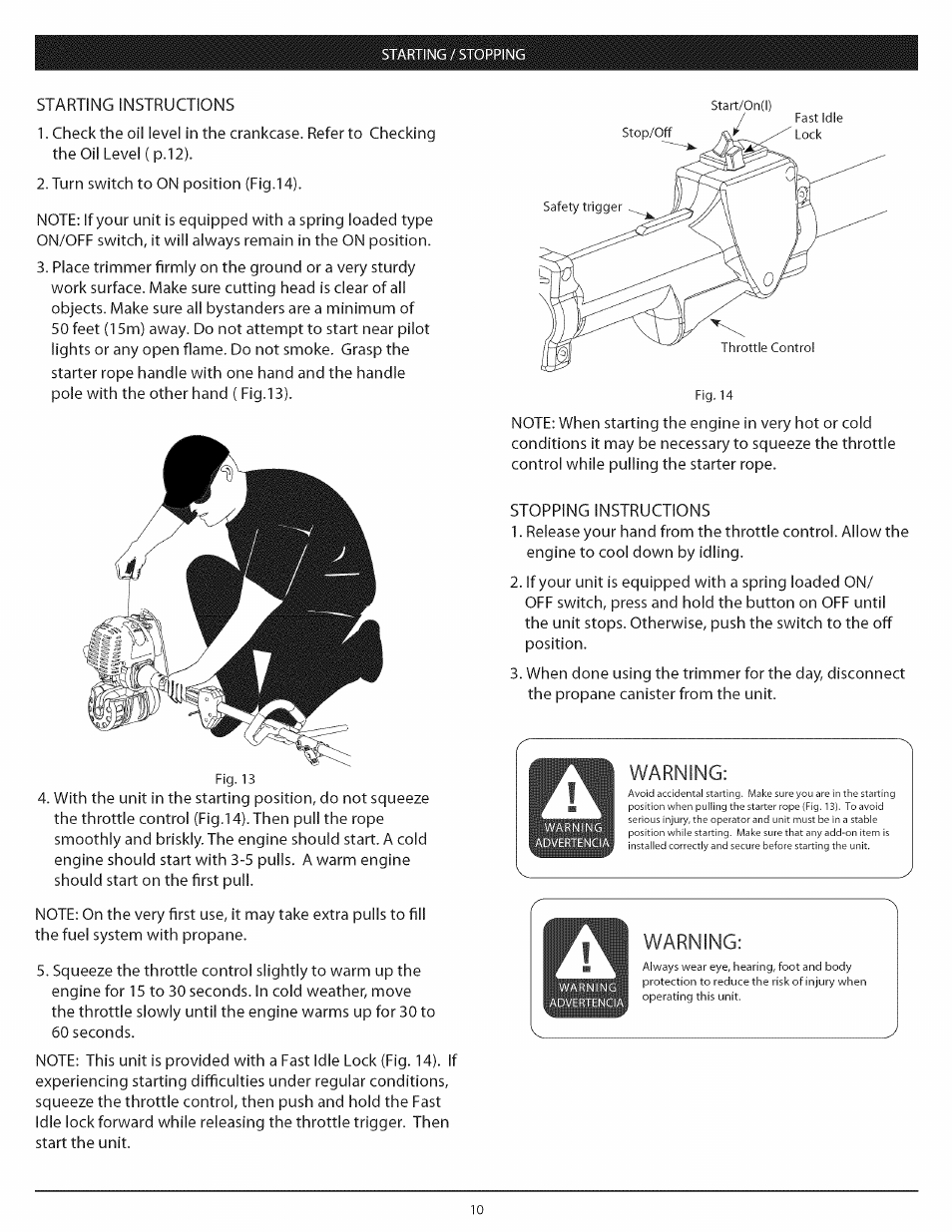 Warning | Craftsman 104.79212 User Manual | Page 10 / 20