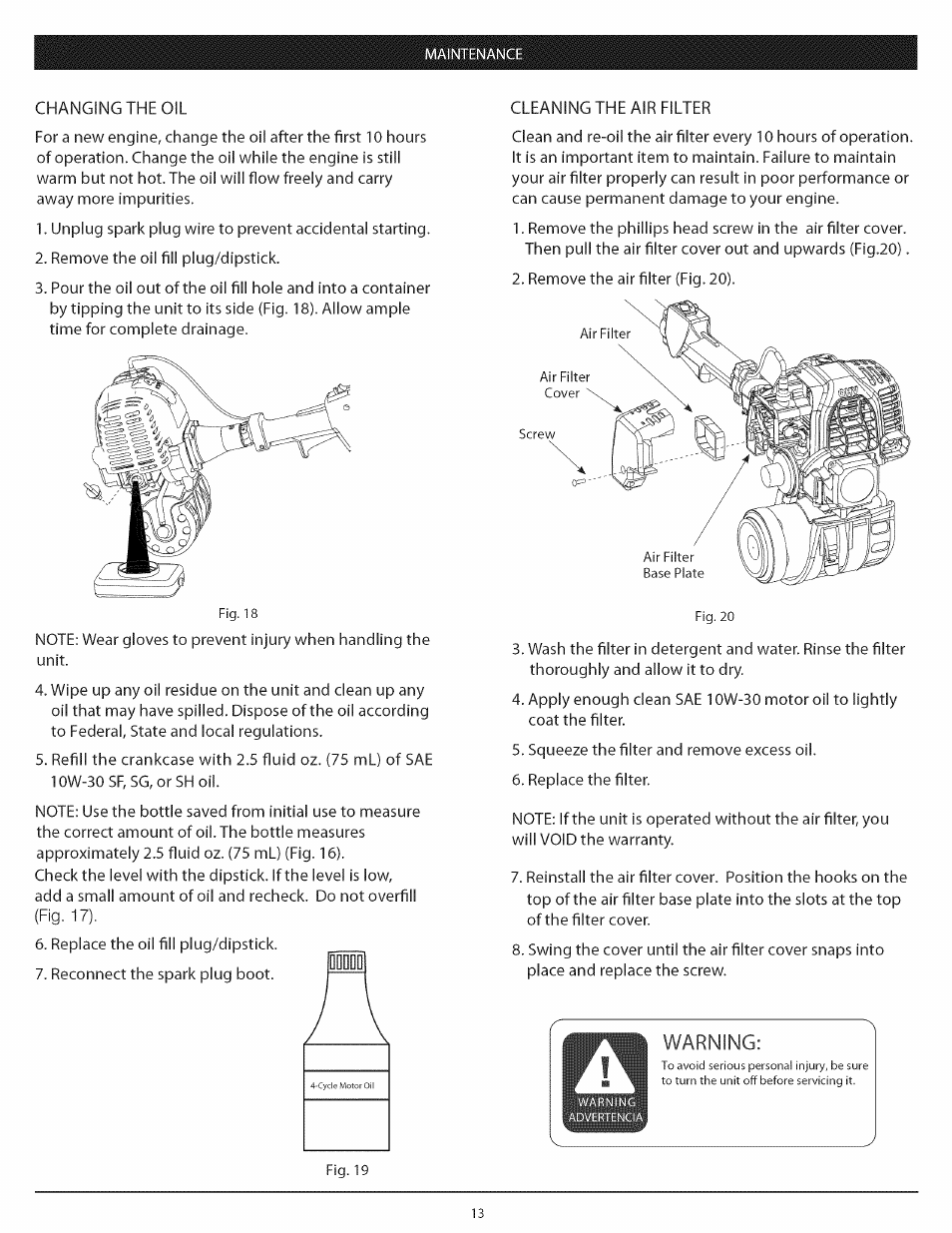 Warning | Craftsman 104.79212 User Manual | Page 13 / 20