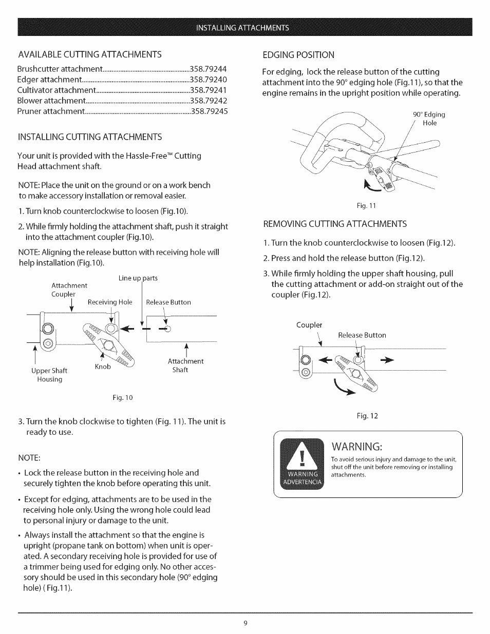 Warning | Craftsman 104.79212 User Manual | Page 9 / 20