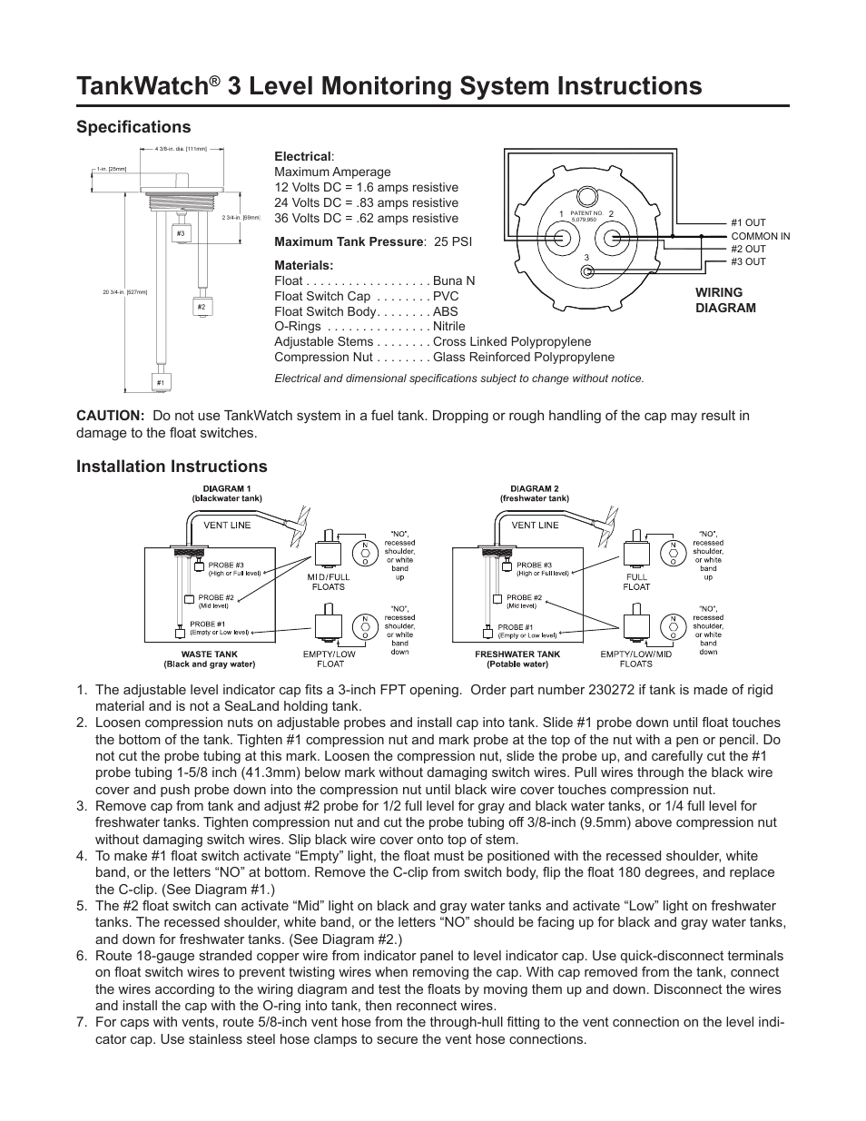SeaLand TankWatch 3 Level Monitoring System User Manual | 2 pages