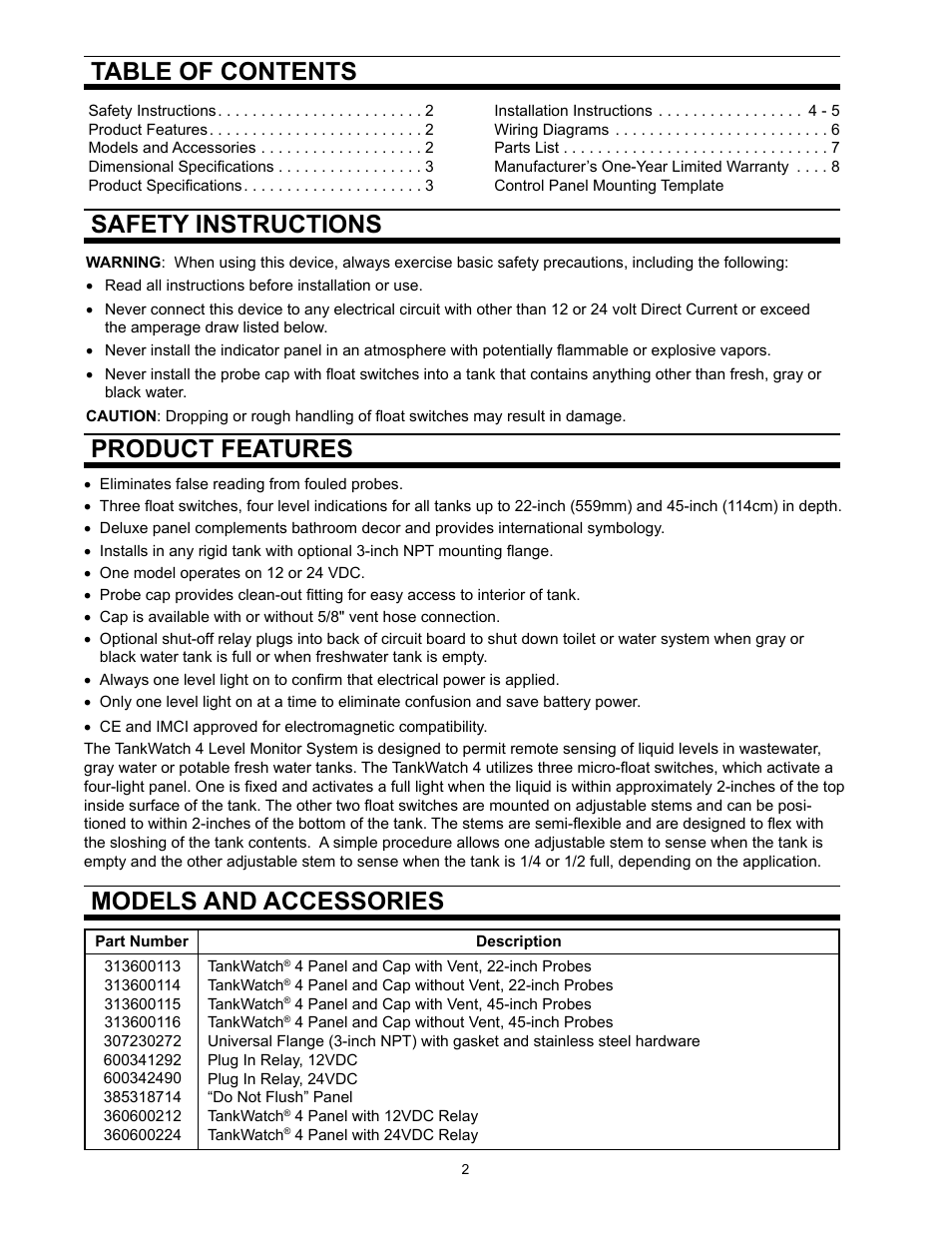 SeaLand TankWatch 4 Level Monitoring System User Manual | Page 2 / 9