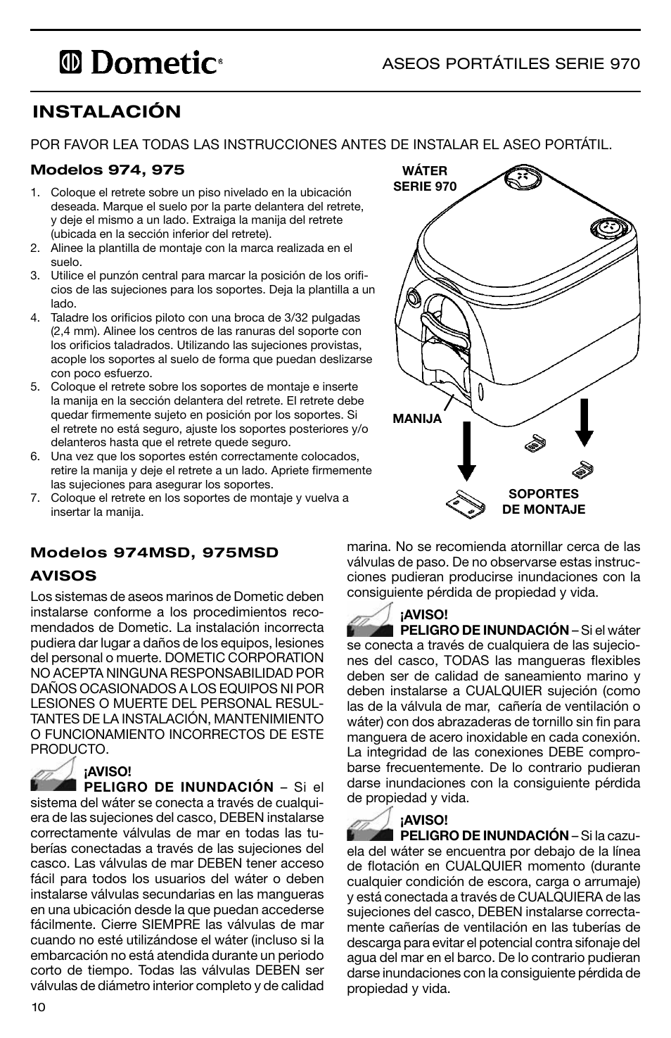 Instalación | SeaLand 976 Portable Toilets User Manual | Page 10 / 20