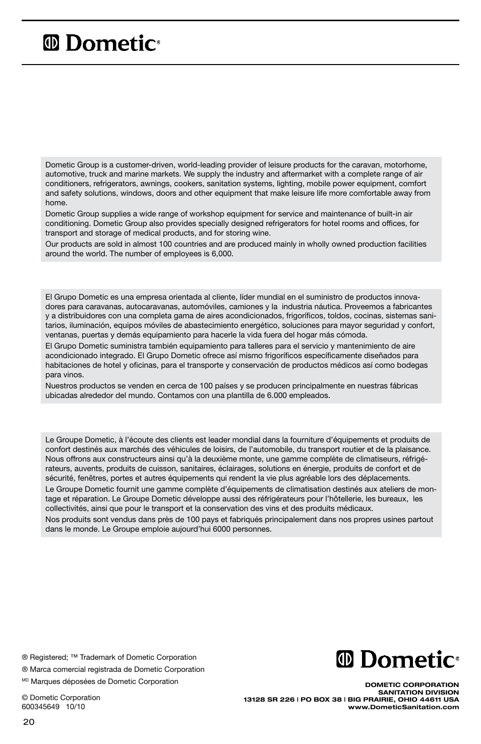 SeaLand 976 Portable Toilets User Manual | Page 20 / 20