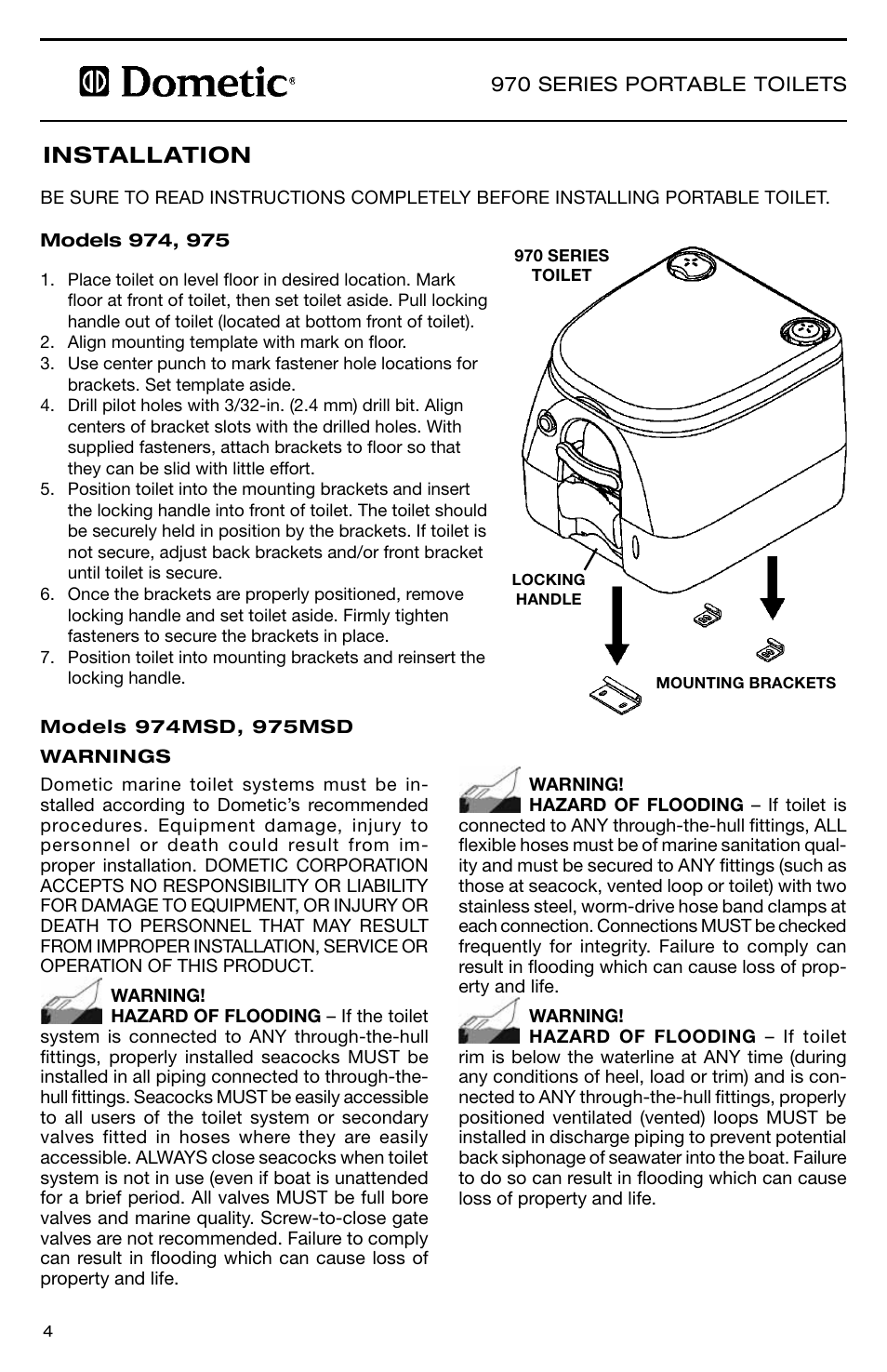 Installation | SeaLand 976 Portable Toilets User Manual | Page 4 / 20