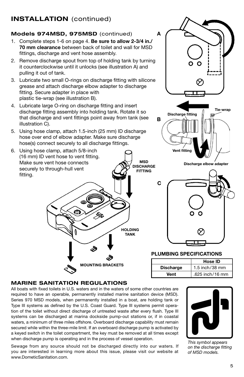 Installation (continued) | SeaLand 976 Portable Toilets User Manual | Page 5 / 20
