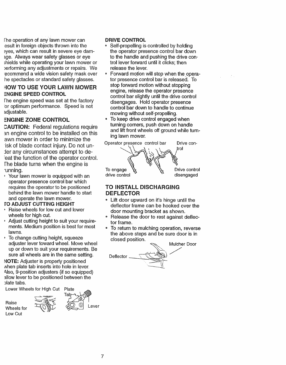 Hlow to use your lawn mower engine speed control, To install discharging deflector | Craftsman 917.37742 User Manual | Page 7 / 18