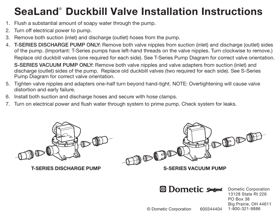 SeaLand Duckbill Valve User Manual | 1 page