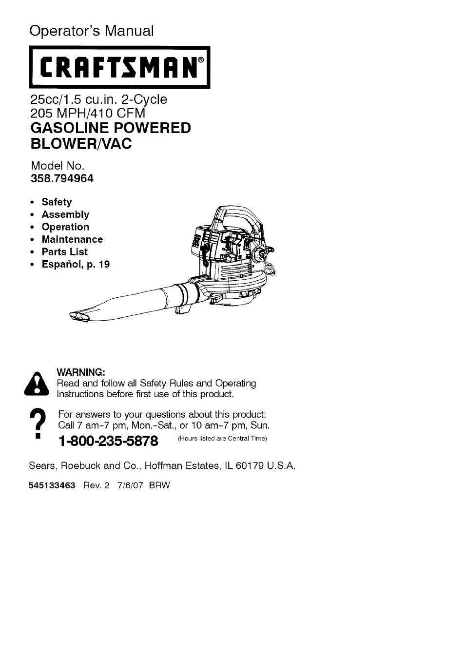 Craftsman 358.794964 User Manual | 36 pages