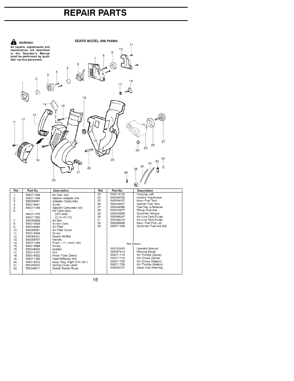 Repair parts | Craftsman 358.794964 User Manual | Page 16 / 36